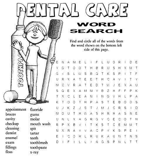 Coloring Crossword puzzle in English. Category The care of teeth. Tags:  crossword, teeth.