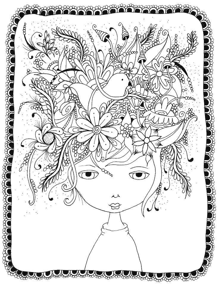 Coloring Floral hair. Category patterns. Tags:  Patterns, flower.