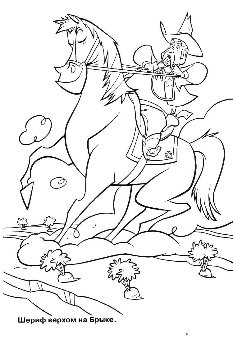 Опис: розмальовки  Шериф верхів на бырке. Категорія: Діснеївські мультфільми. Теги:  Брик, кінь.