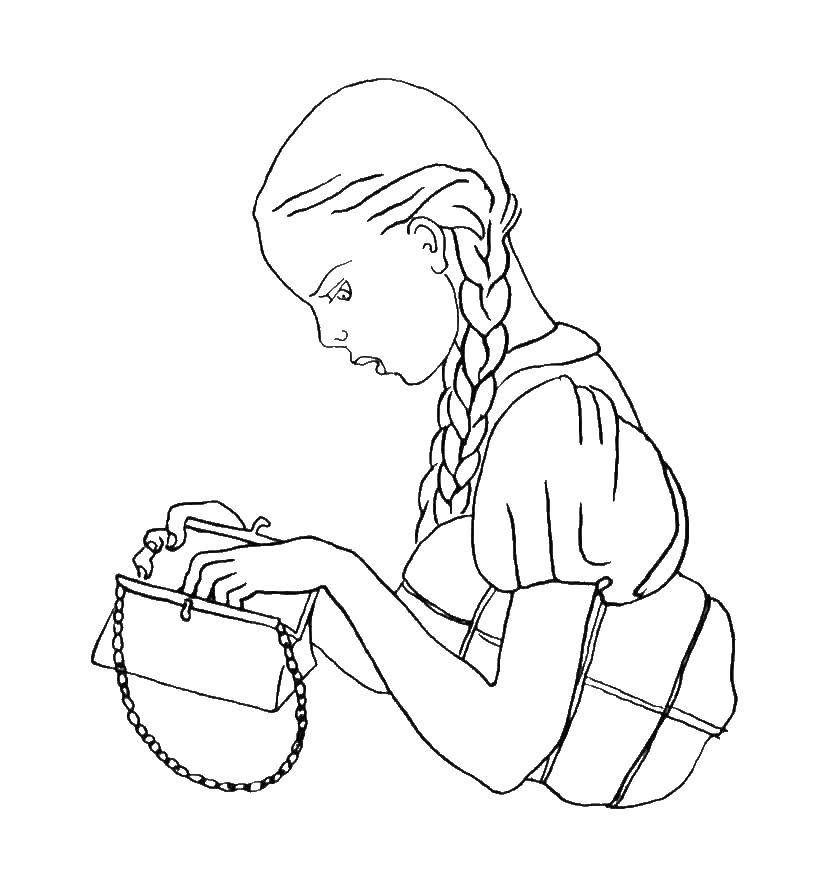 Название: Раскраска Девушка с сумочкой. Категория: девушка. Теги: девушка, сумка.