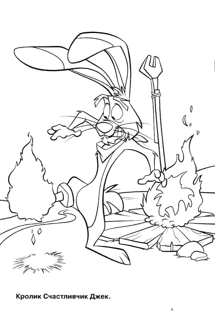 Название: Раскраска Кролик джек тушит пожар. Категория: Диснеевские мультфильмы. Теги: кролик, заяц.