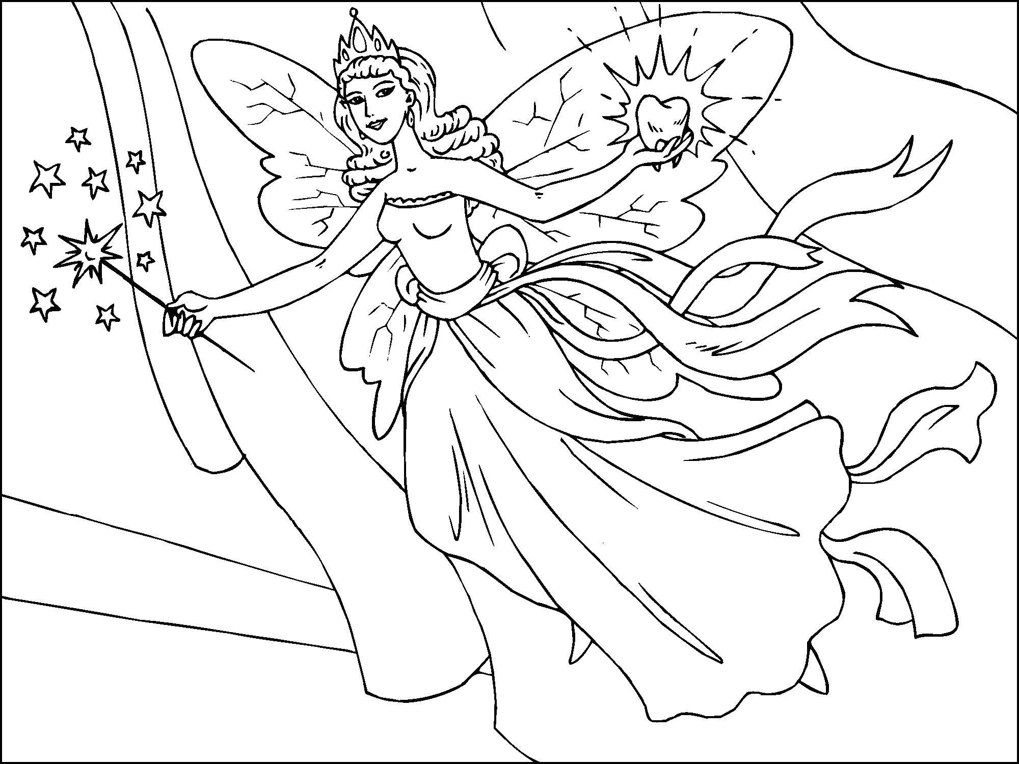 Coloring The tooth fairy. Category The care of teeth. Tags:  Fairy, tale.