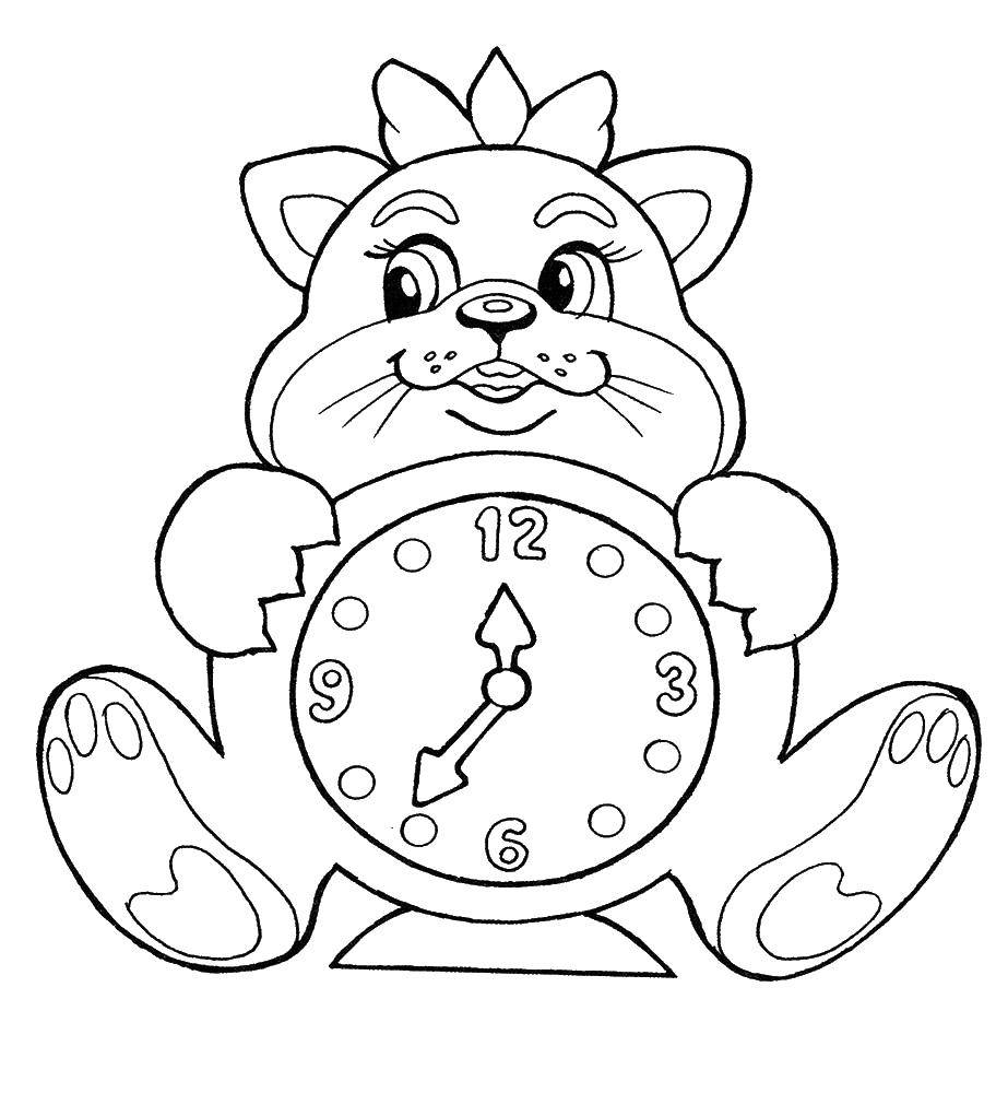 Название: Раскраска Часы с кошечкой. Категория: часы. Теги: часы, кошечка.