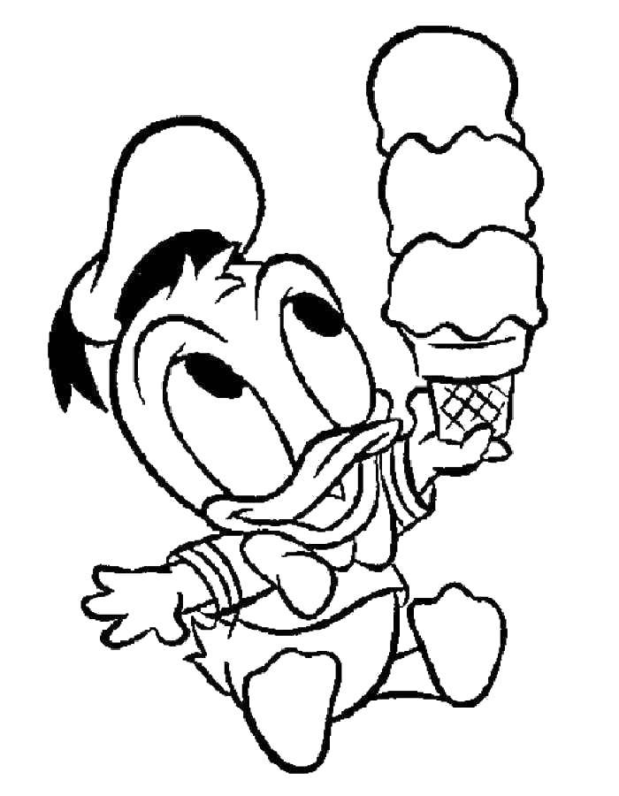 Coloring Little Donald with ice cream. Category Disney cartoons. Tags:  Mickymaus, .