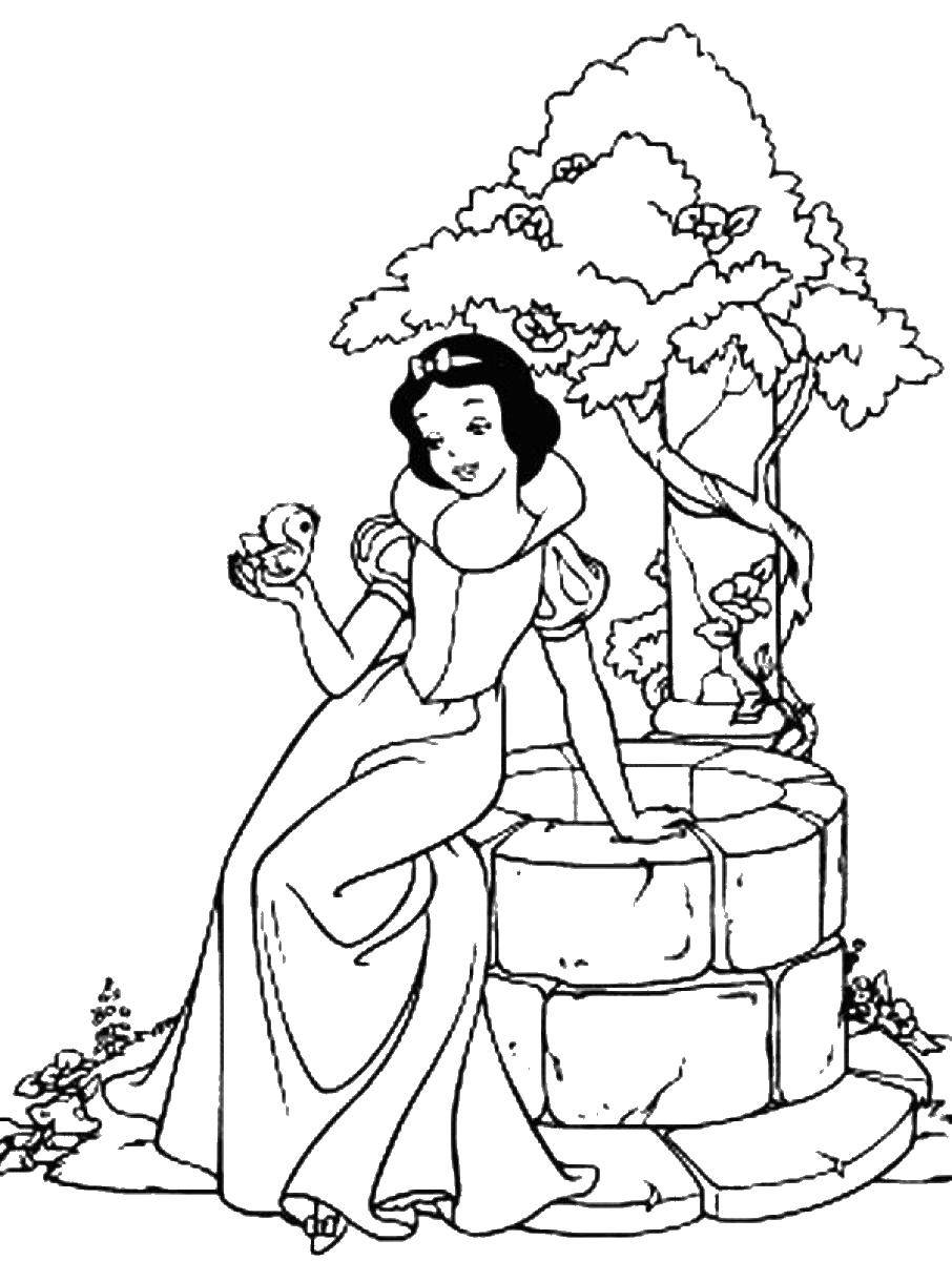 Coloring Snow white at the well. Category Disney cartoons. Tags:  Snow white.