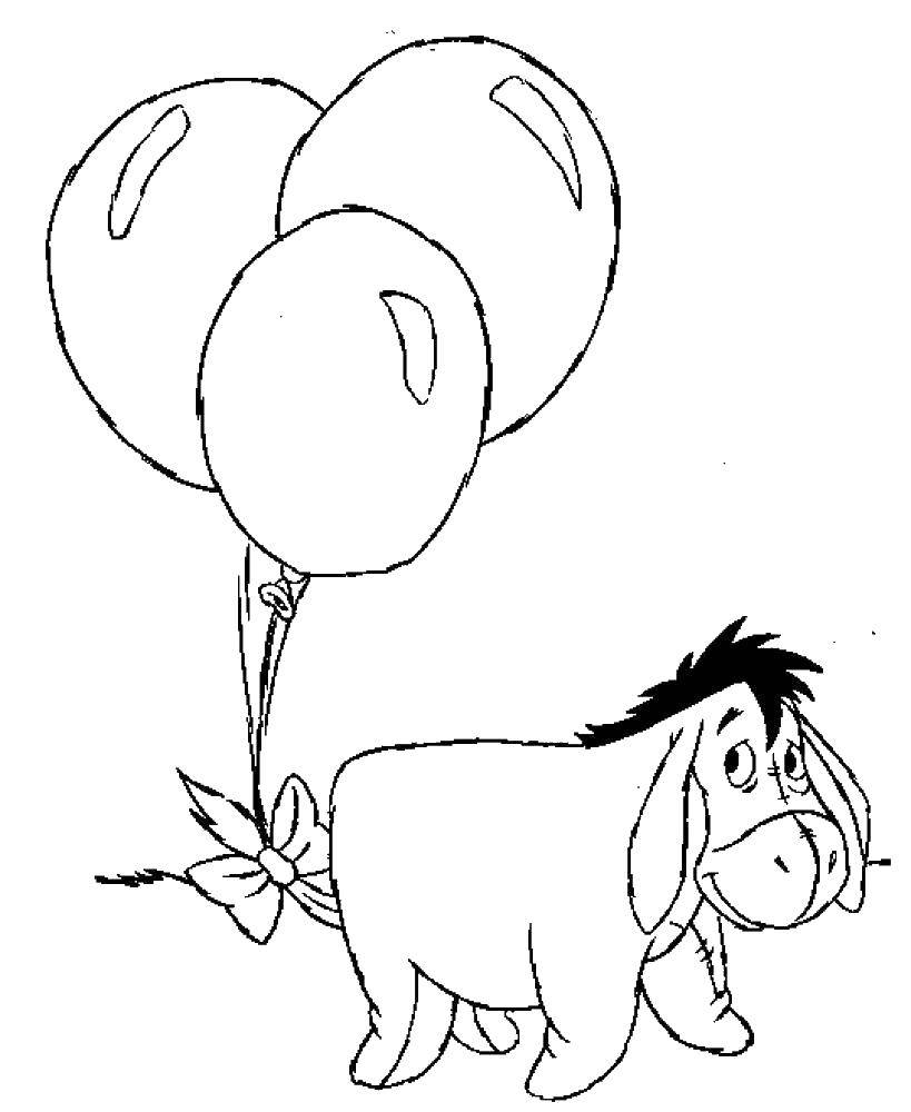 Coloring Eeyore and balloons. Category Disney cartoons. Tags:  Winnie the Pooh, donkey, owl.