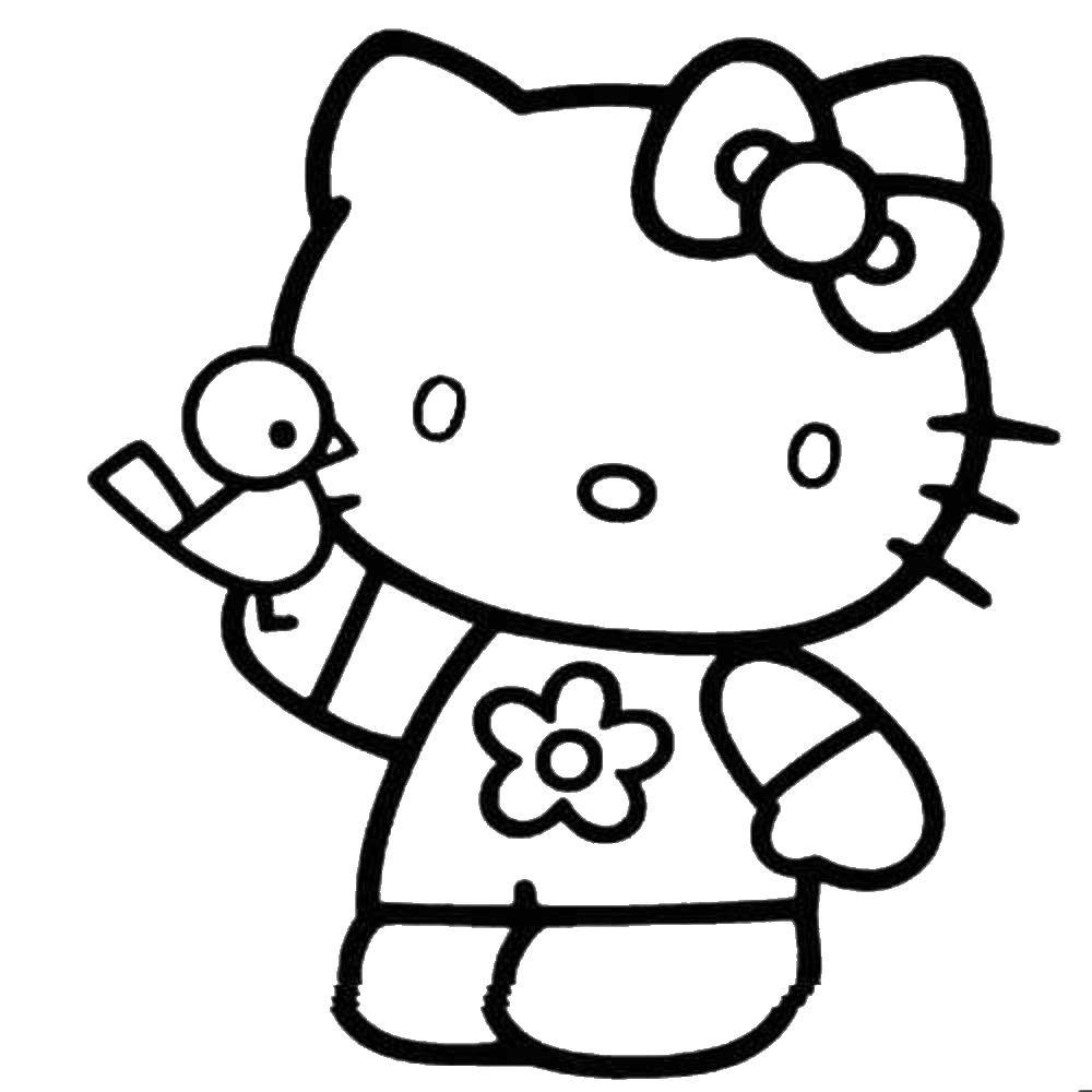 Coloring Hello kitty with a bird. Category Hello Kitty. Tags:  Hello kitty, Tweety bird.