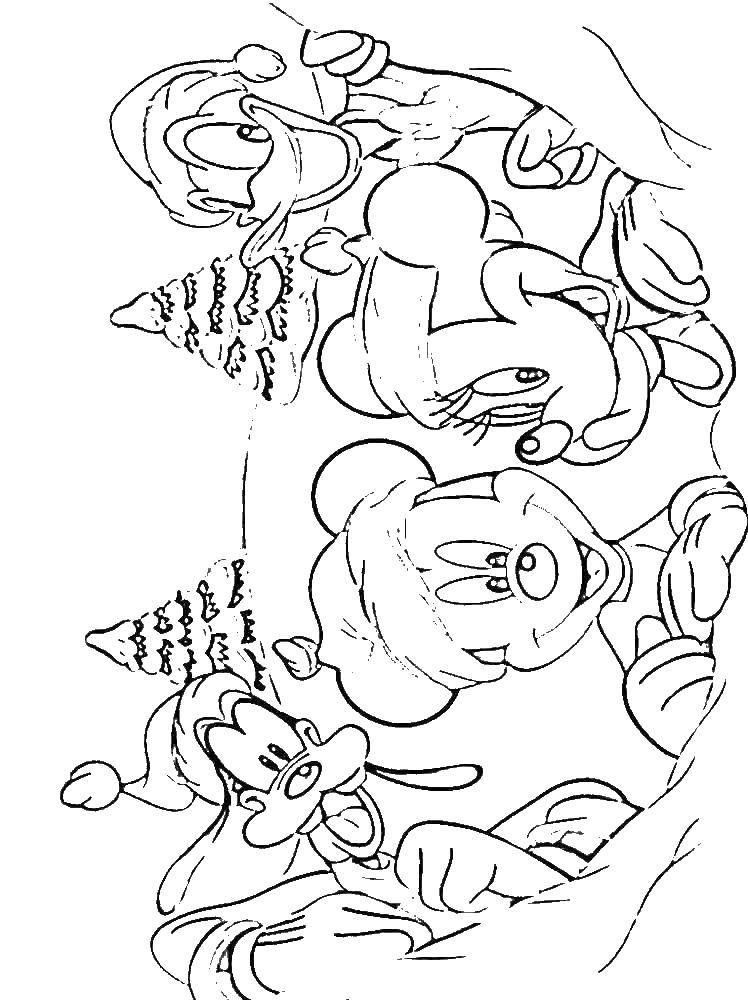 Название: Раскраска Микки маус играют зимой с друзьями. Категория: Диснеевские мультфильмы. Теги: МиккиМаус, .