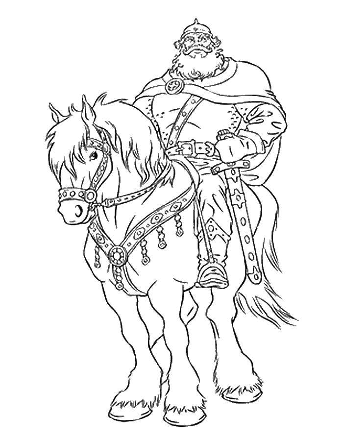 Coloring Bogatyr on the horse. Category Fairy tales. Tags:  tales of heroes, cartoons.