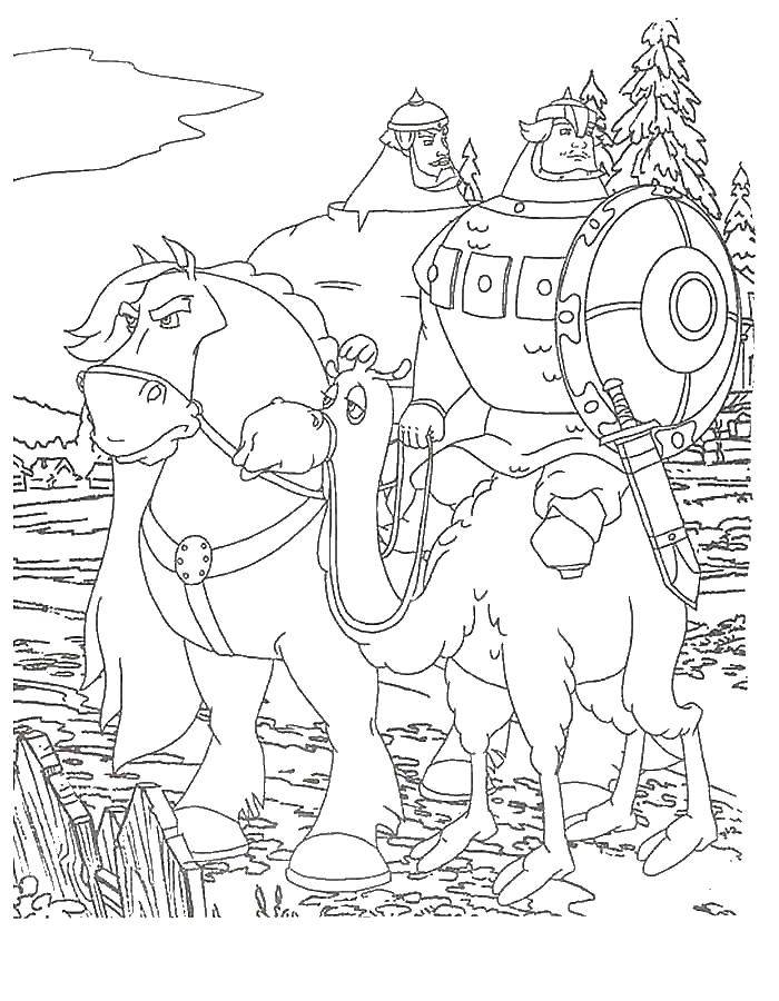 Coloring Bogatyr on the horse. Category Fairy tales. Tags:  tales of heroes, cartoons.