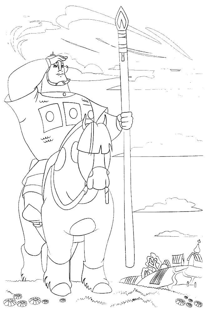 Coloring Bogatyr on the horse. Category heroes. Tags:  stories , hero, horse.