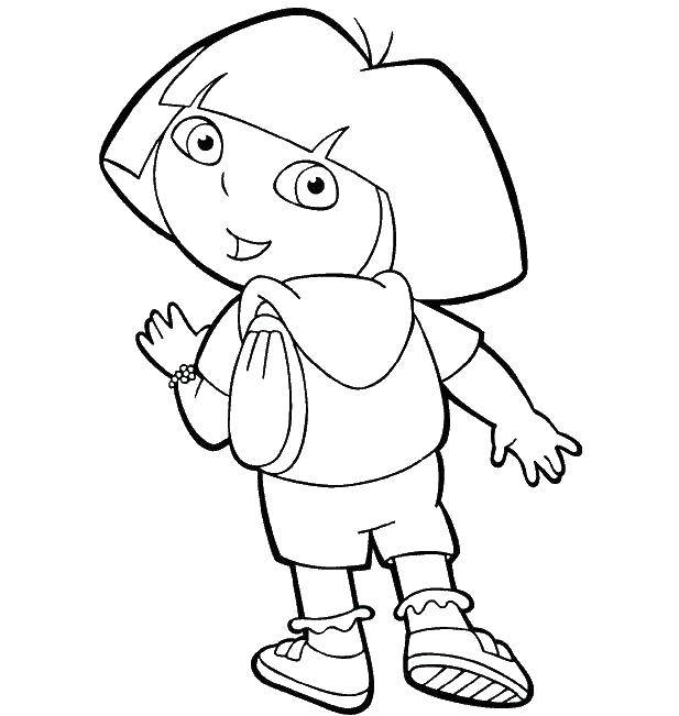 Coloring Dasha traveler with bag. Category Dora. Tags:  Dasha, slipper.
