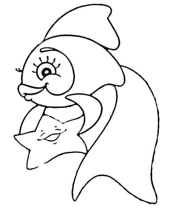 Название: Раскраска Рыбка с морской звездой. Категория: Животные. Теги: рыбка, морская звезда.