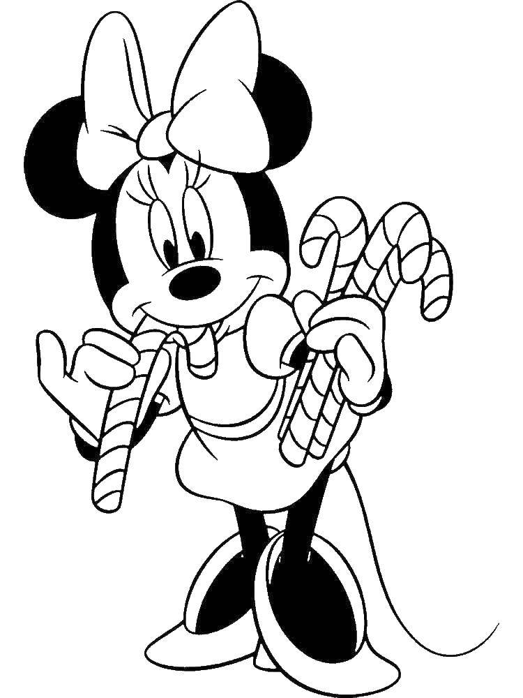 Coloring Mini mouse with candy. Category Disney cartoons. Tags:  Minnie, Mickymaus.