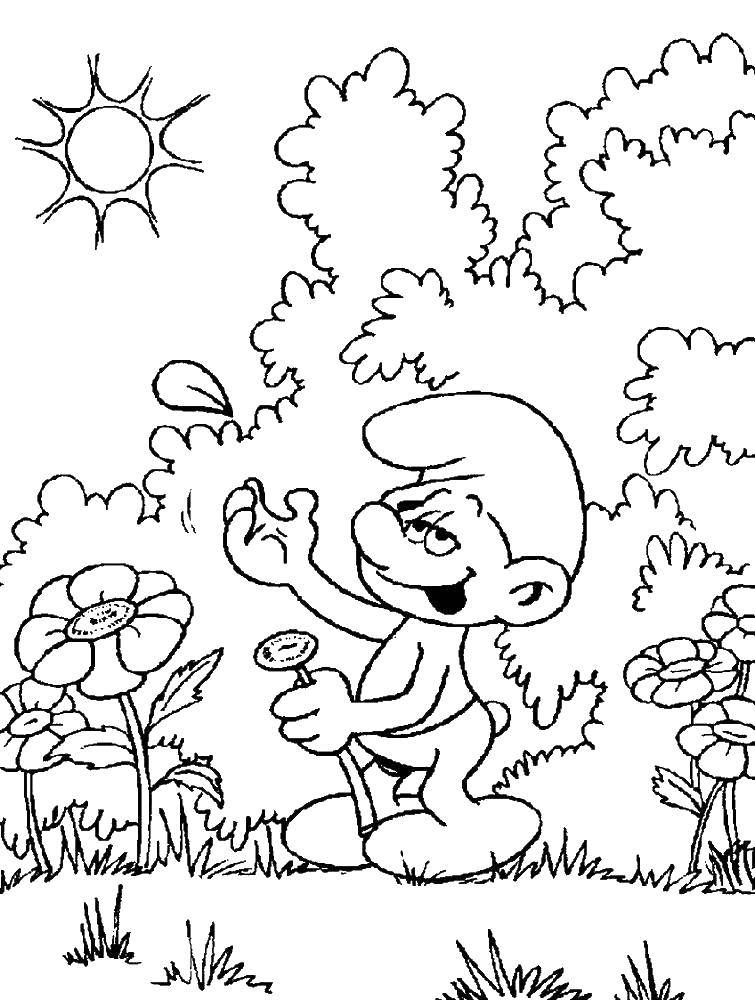 Coloring Smurf is wondering. Category Smurfs. Tags:  Cartoon character, Smurfs, fun.