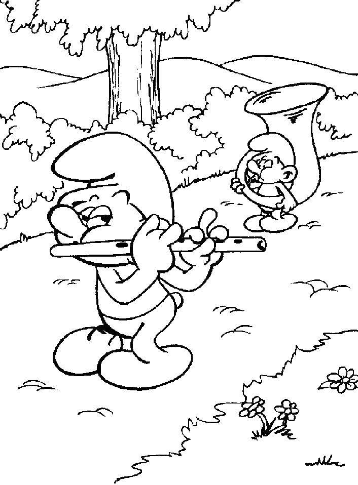 Coloring Smurf musicians. Category Smurfs. Tags:  Cartoon character, Smurfs, fun.