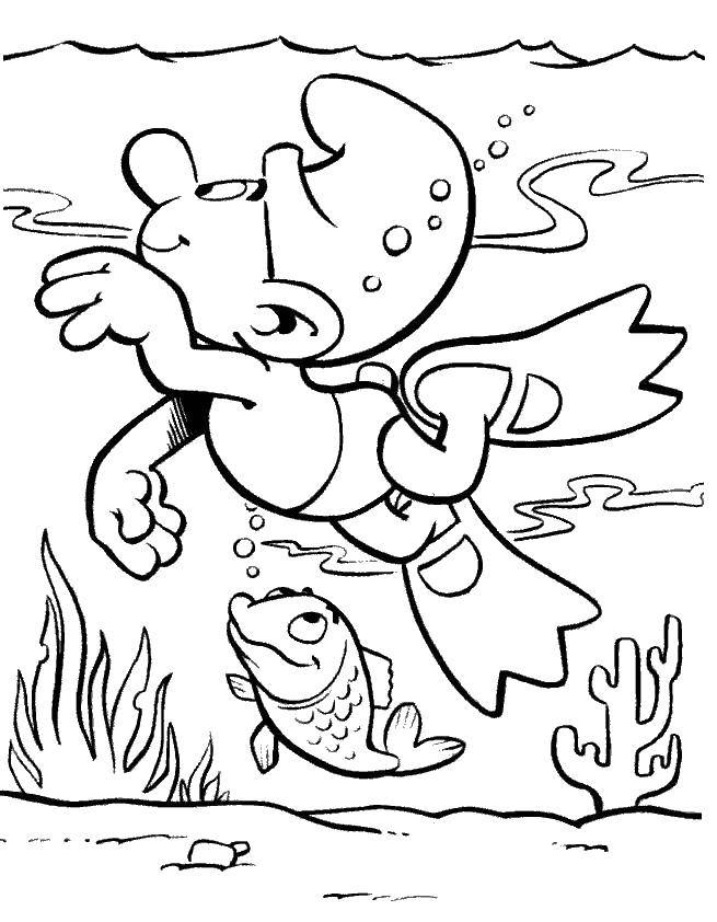 Название: Раскраска Смурфик плавает. Категория: смурфики. Теги: Персонаж из мультфильма, Смурфики, веселье.