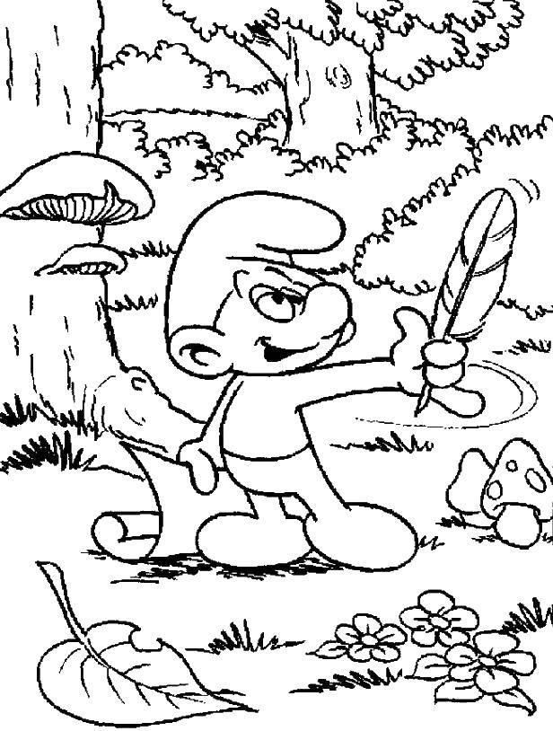 Coloring A smurf with a feather. Category Smurfs. Tags:  Cartoon character, Smurfs, fun.