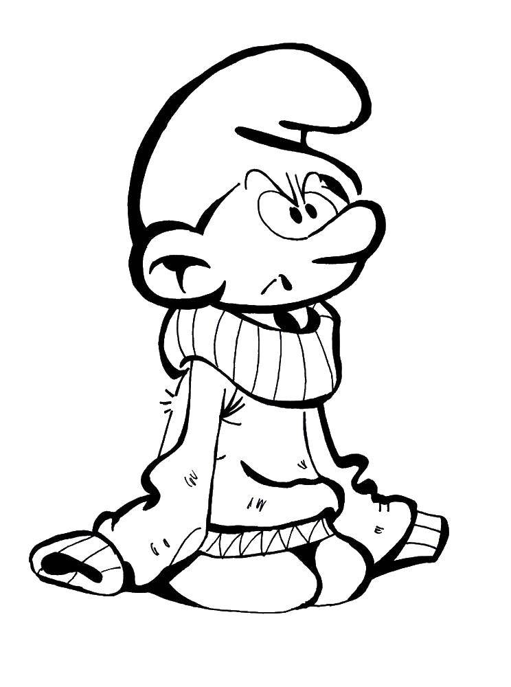 Название: Раскраска Смурфик в свитере. Категория: смурфики. Теги: Персонаж из мультфильма, Смурфики, веселье.