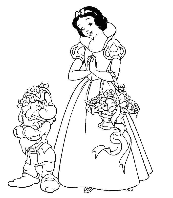 Coloring Snow white and dwarf. Category Disney cartoons. Tags:  Snow white.