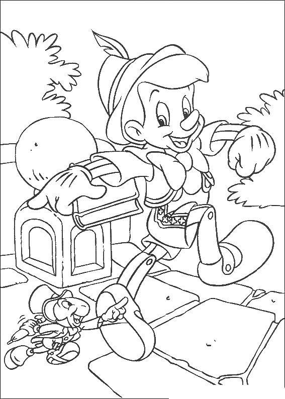 Coloring Pinocchio and cricket. Category Disney cartoons. Tags:  Pinocchio, Jiminy.