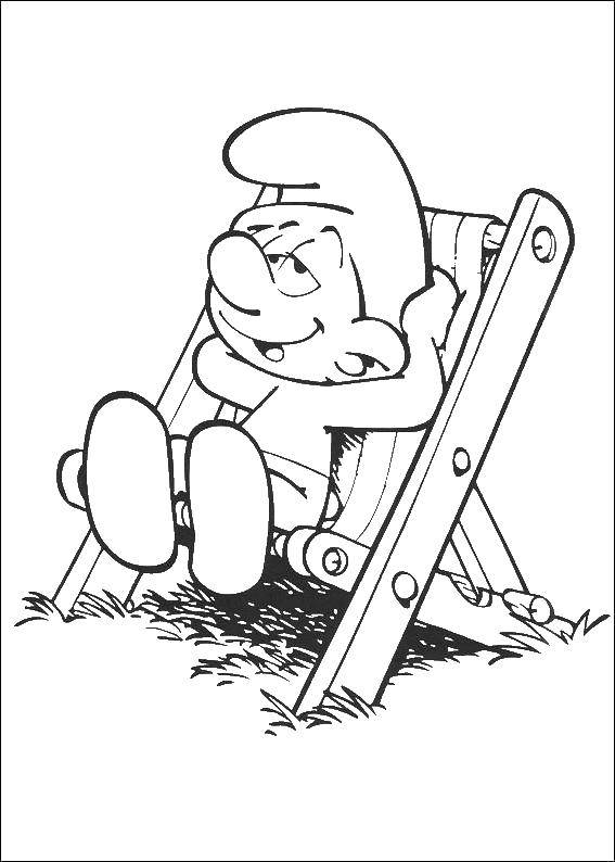 Coloring Smurf is resting. Category Smurfs. Tags:  Cartoon character, Smurfs, fun.