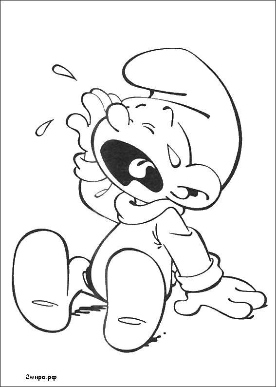 Coloring A smurf is crying. Category Smurfs. Tags:  Cartoon character, Smurfs, fun.