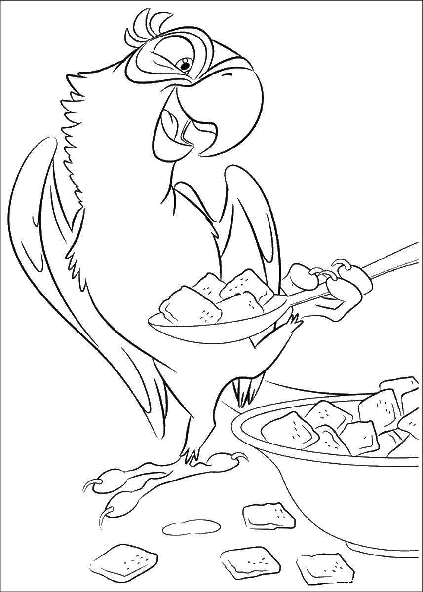 Coloring Blu eats with a spoon. Category Rio . Tags:  Blu , parrot, blue macaw.
