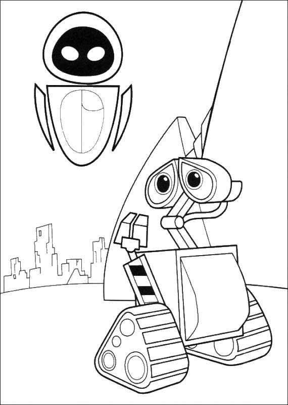 Название: Раскраска валл и робот уборщик. Категория: ВАЛЛ И. Теги: Валли, робот.