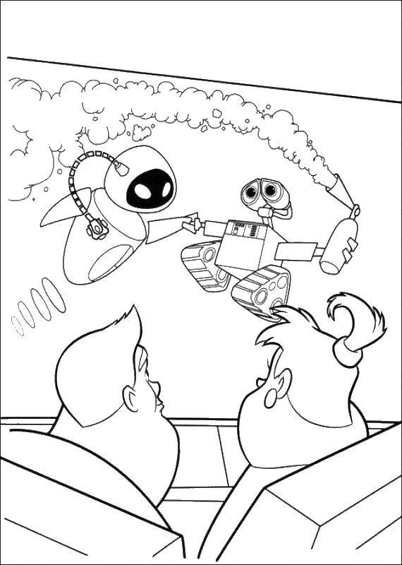 Coloring Eve and Wally fly in space. Category WALL AND. Tags:  Valli, Eva, robot.