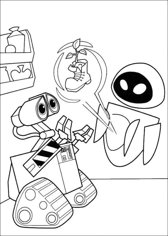 Coloring Wally gave a flower for Eva. Category WALL AND. Tags:  Valli, Eva, robot.