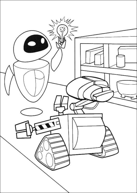 Название: Раскраска Валли робот уборщик и ева. Категория: ВАЛЛ И. Теги: Валли, Ева, робот.