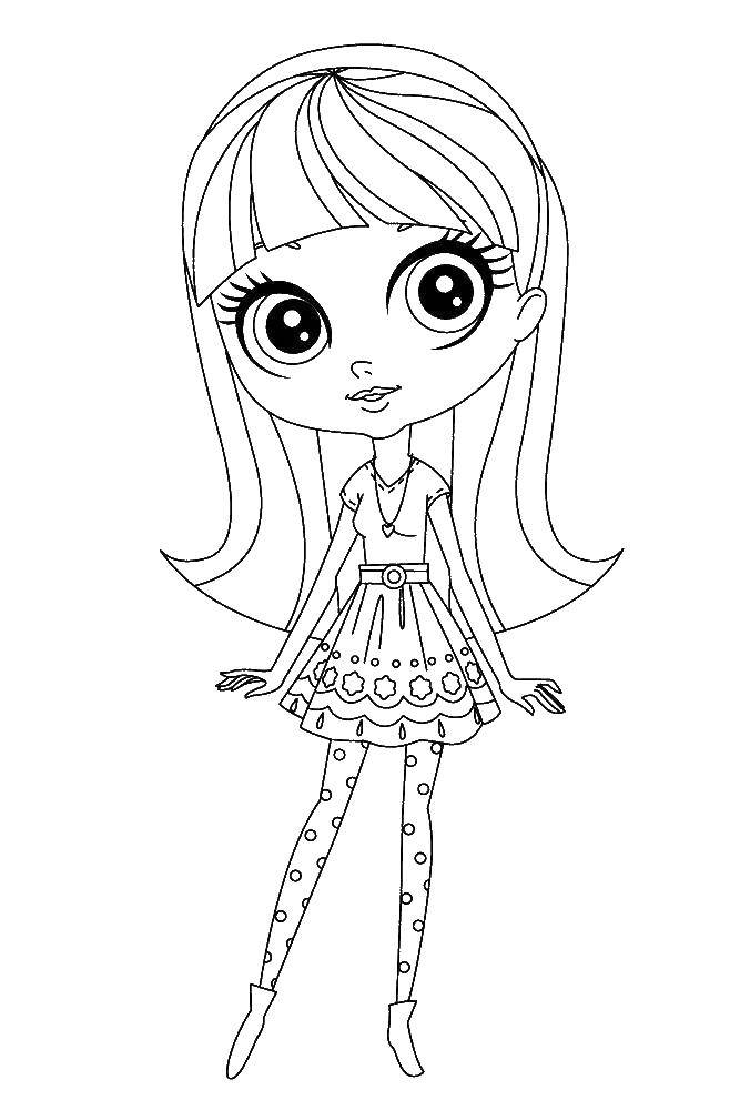 Coloring Girl with big eyes. Category my little zoomharis. Tags:  girl , dress, eyes.