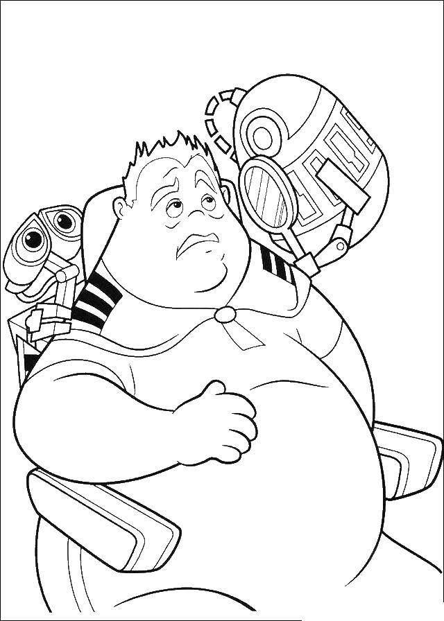 Название: Раскраска Валли и толстый человек. Категория: ВАЛЛ И. Теги: Валли, робот, мужчина.