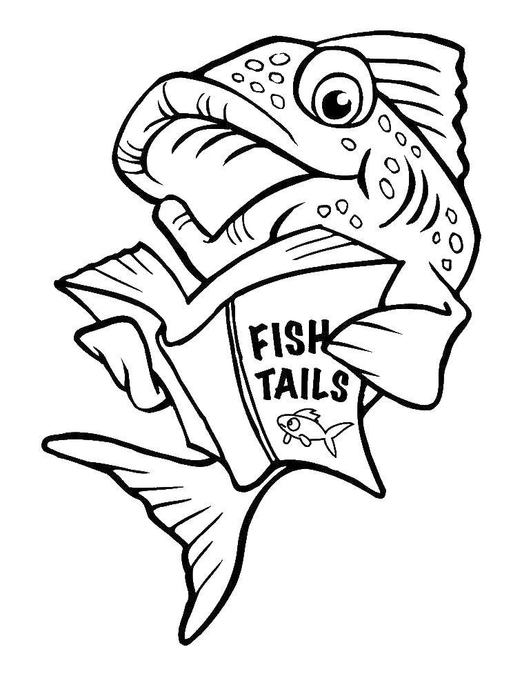 Название: Раскраска Рыба читает книгу. Категория: рыбы. Теги: рыба, книга.