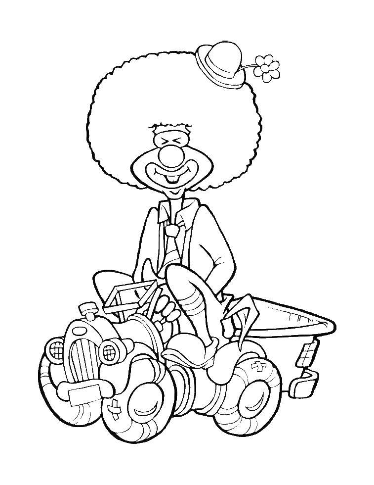 Опис: розмальовки  Клоун на машині. Категорія: зошит. Теги:  клоун, машина, перуку, ніс.