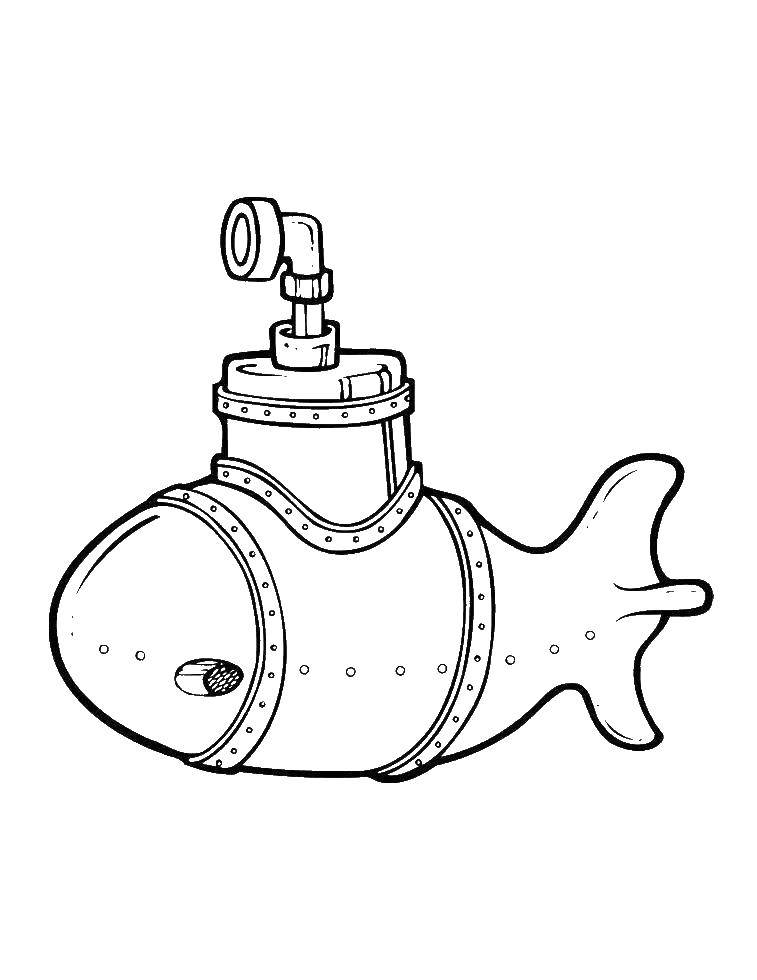 Coloring Submarine. Category the notebook. Tags:  boat, water, pipe.