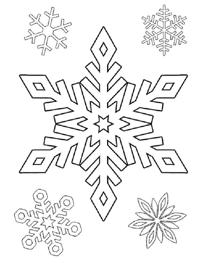 Coloring A picture of five different snowflakes. Category snow. Tags:  winter, snow, snowflakes.