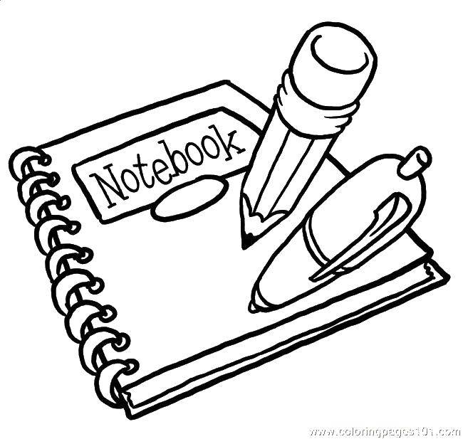 Coloring Notepad, pencil, pen. Category School supplies. Tags:  Notepad, pencil, pen.