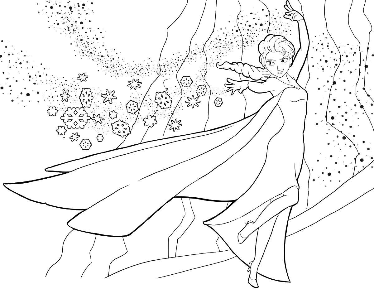 Название: Раскраска Диснеевская принцесса, управляющая снегом. Категория: Диснеевские мультфильмы. Теги: мультфильм. принцесса, зима, снег.