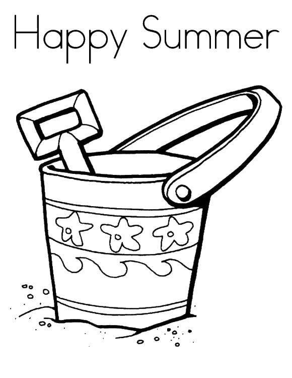 Название: Раскраска Летняя открытка. Категория: Лето. Теги: ведро, песок, лопата.