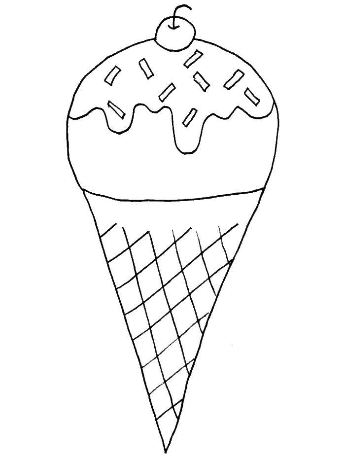 Название: Раскраска Рожок мороженого. Категория: Лето. Теги: мороженое, рожок, вишня.