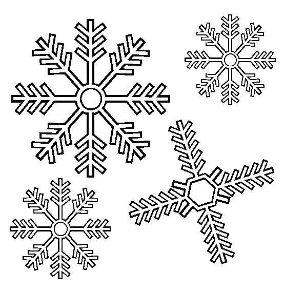 Название: Раскраска Четыре вида различных снежинок. Категория: снег. Теги: зима, снег, снежинка.