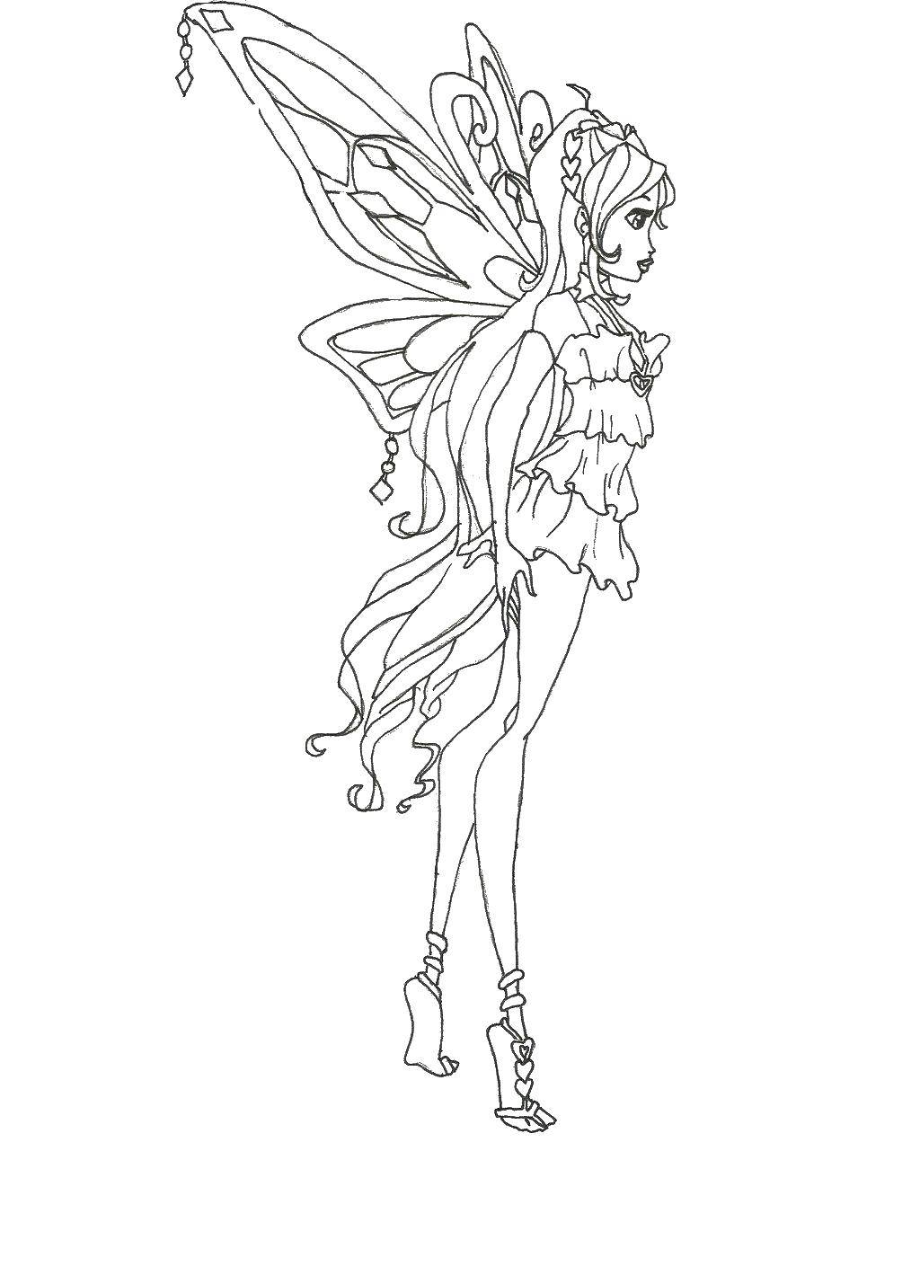 Название: Раскраска Девушка с крыльями. Категория: Винкс клуб. Теги: девушка, крылья, фея.