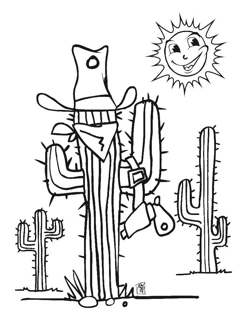Coloring Cactus in the hat. Category Cactus. Tags:  cactus, hat, sun.