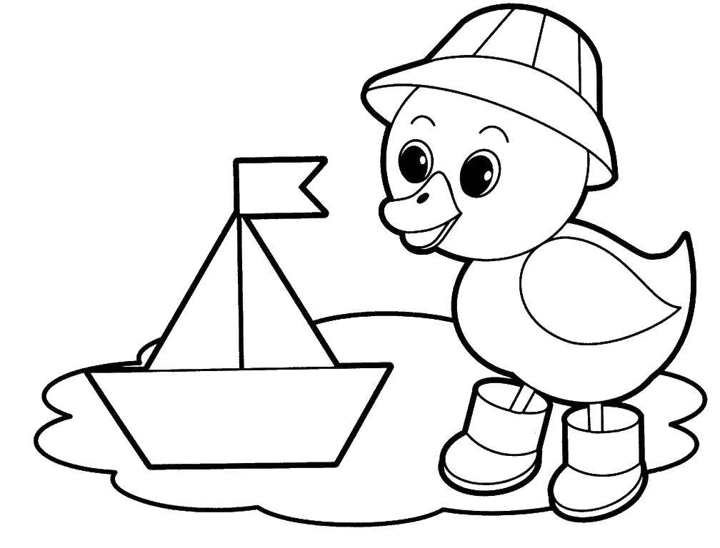 Coloring Duck boat. Category Wild animals. Tags:  Duck, bird.