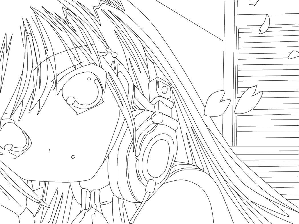 Название: Раскраска Девочка в наушниках. Категория: аниме. Теги: девушка, аниме, наушники.