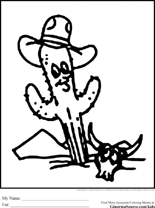Coloring Cactus in the hat. Category Cactus. Tags:  cactus, hat, sun.