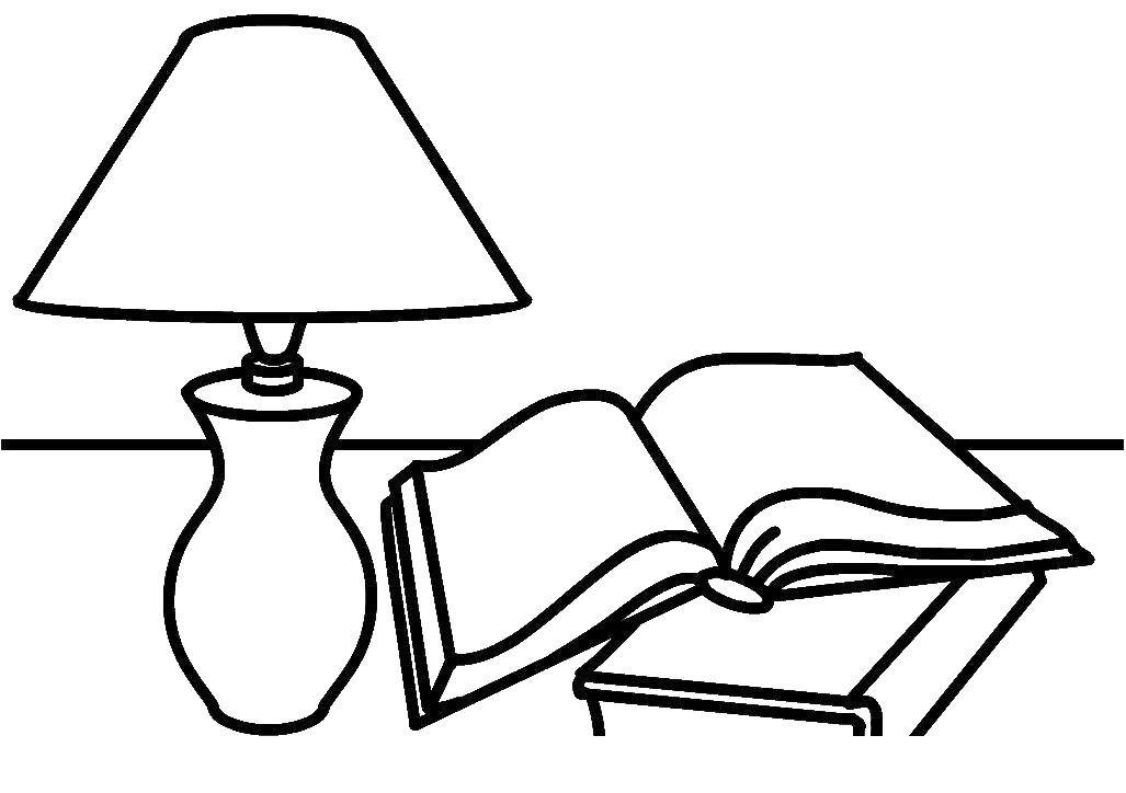 Название: Раскраска Книги на столе. Категория: школа. Теги: книги, лампа.