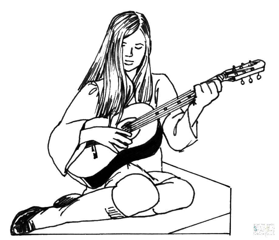 Coloring Girl with guitar. Category guitar . Tags:  guitar, music, girl.